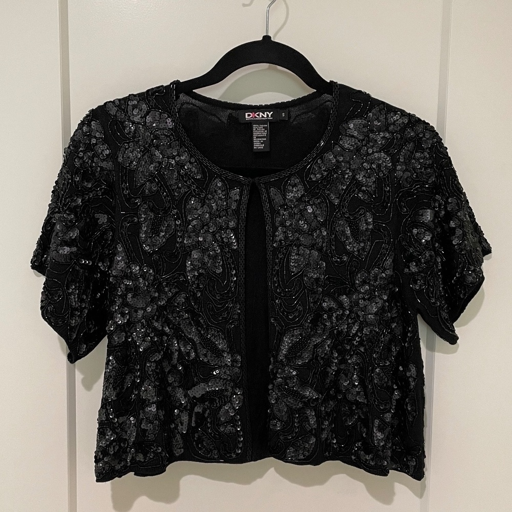 DKNY Donna Karan New York Vintage Beaded Evening Short Jacket Shrug Sz S EUC